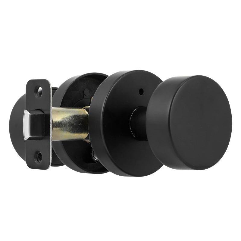 naubea Matte Black Door Knobs Interior Black Privacy Door Knob with Lock, Heavy Duty Round Vintage Door Handle for Bedroom Bathroom - Image 2